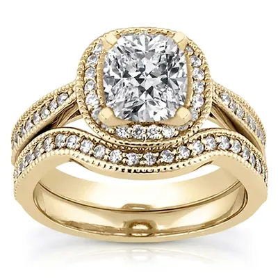 14K white gold Mill Grained Edge Halo Style Cushion Diamond Engagement Ring (0.29 ct. tw.) - alternate view 3 thumbnail
