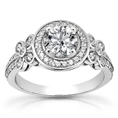 14K white gold Halo Diamond Engagement Ring With Floral Design ( 0.35 ct. tw.) - alternate view 4 thumbnail