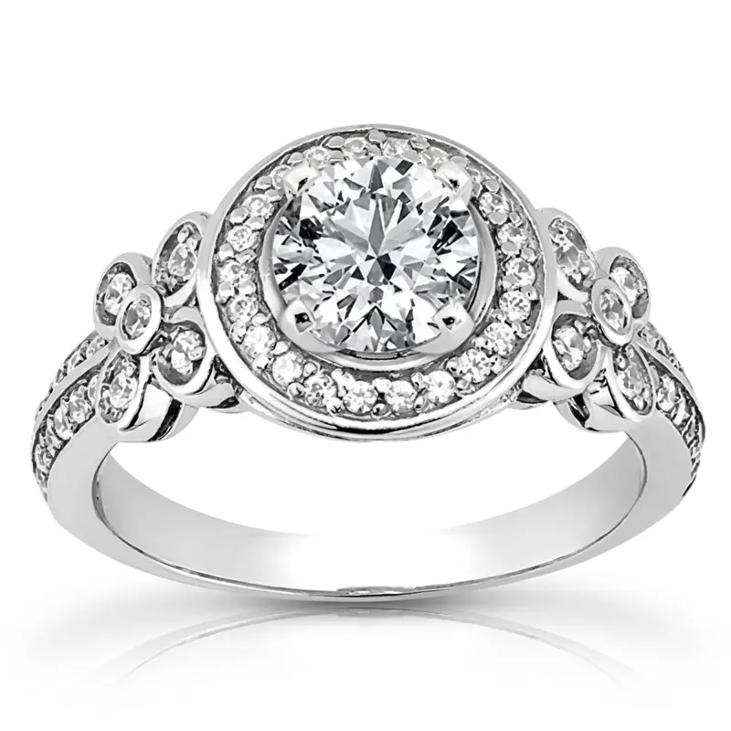 14K white gold Halo Diamond Engagement Ring With Floral Design ( 0.35 ct. tw.) - alternate view 4