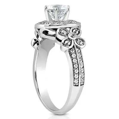 14K white gold Halo Diamond Engagement Ring With Floral Design ( 0.35 ct. tw.) - alternate view 3 thumbnail