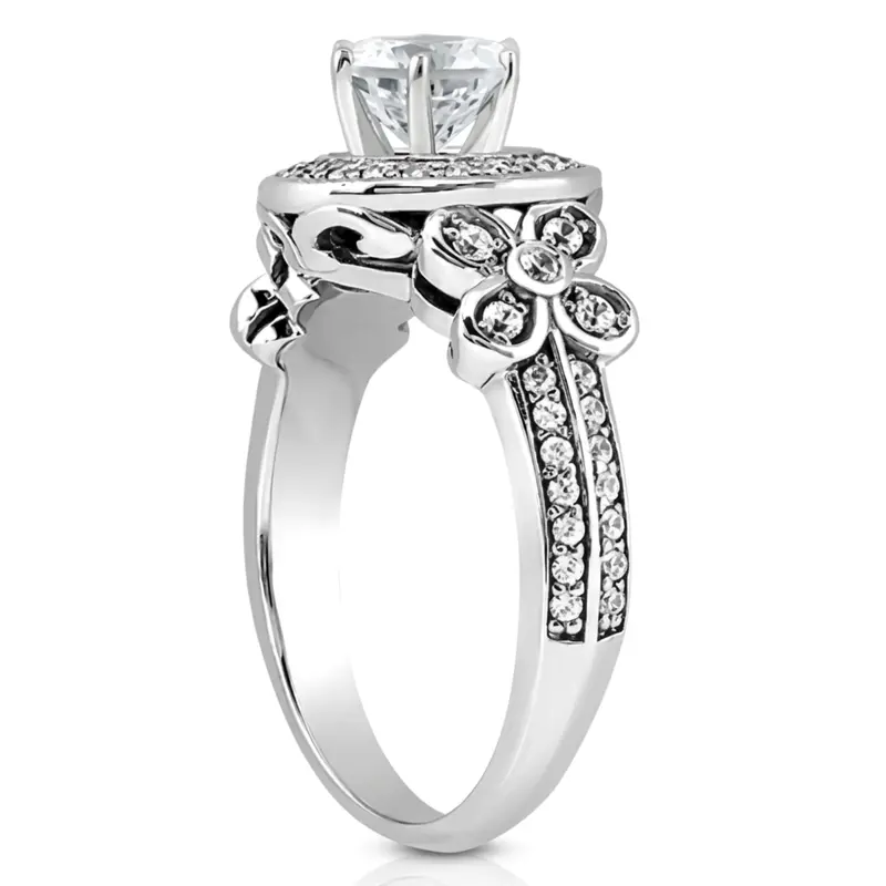 14K white gold Halo Diamond Engagement Ring With Floral Design ( 0.35 ct. tw.) - alternate view 3