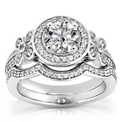 Halo Diamond Engagement Ring With Floral Design ( 0.35 ct. tw.) - view 1 of 4