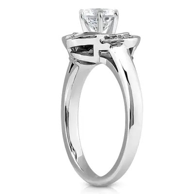 14K white gold Floral Halo Bead Set Diamond Engagement Ring (0.12 ct. tw.) - alternate view 6 thumbnail