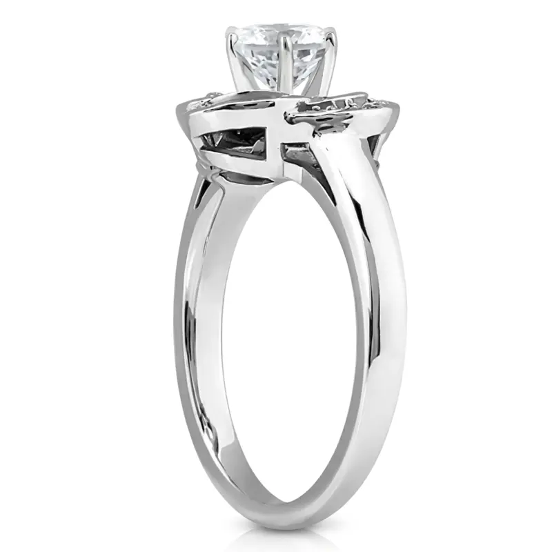 14K white gold Floral Halo Bead Set Diamond Engagement Ring (0.12 ct. tw.) - alternate view 6