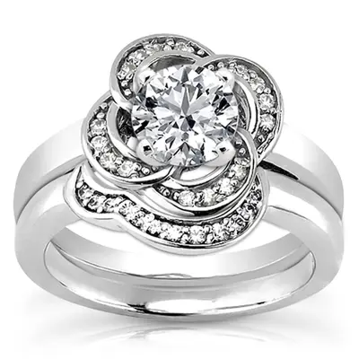 Floral Halo Bead Set Diamond Engagement Ring (0.12 ct. tw.)