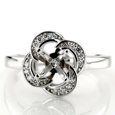 14K white gold Floral Halo Bead Set Diamond Engagement Ring (0.12 ct. tw.) - alternate view 3 thumbnail
