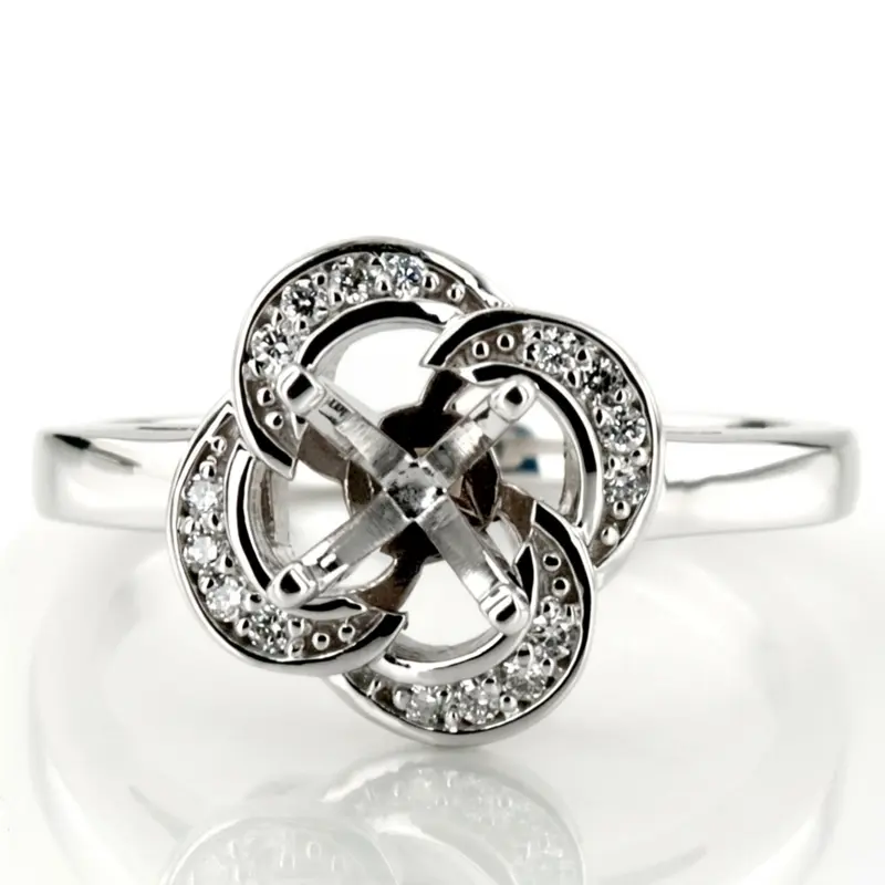 14K white gold Floral Halo Bead Set Diamond Engagement Ring (0.12 ct. tw.) - alternate view 3