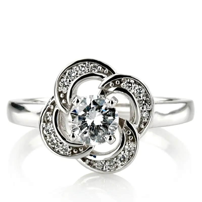 14K white gold Floral Halo Bead Set Diamond Engagement Ring (0.12 ct. tw.) - alternate view 4