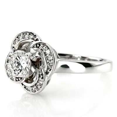 14K white gold Floral Halo Bead Set Diamond Engagement Ring (0.12 ct. tw.) - alternate view 5 thumbnail