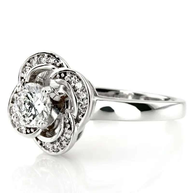 14K white gold Floral Halo Bead Set Diamond Engagement Ring (0.12 ct. tw.) - alternate view 5