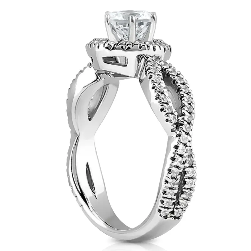 14K white gold Bow Shank Halo Style Diamond Engagement Ring (0.45 ct. tw.) - alternate view 6