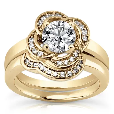 Floral Halo Bead Set Diamond Engagement Ring (0.12 ct. tw.) alternate view