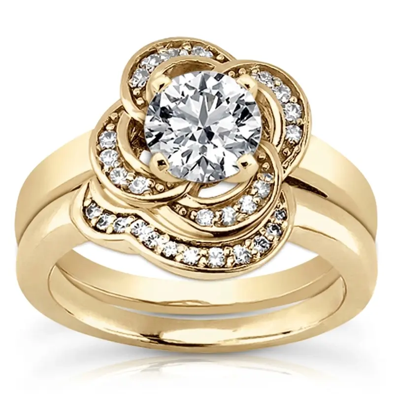 14K white gold Floral Halo Bead Set Diamond Engagement Ring (0.12 ct. tw.) - alternate view 2