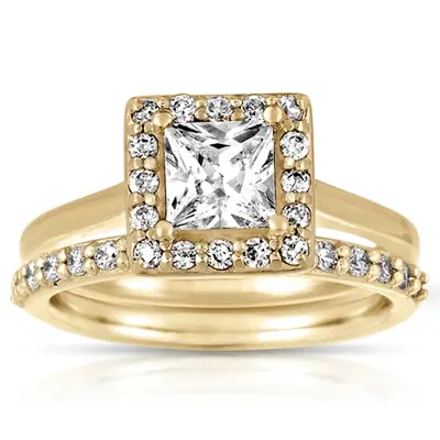 Halo Style Bead Set Diamond Engagement Ring Princess Cut Center alternate view