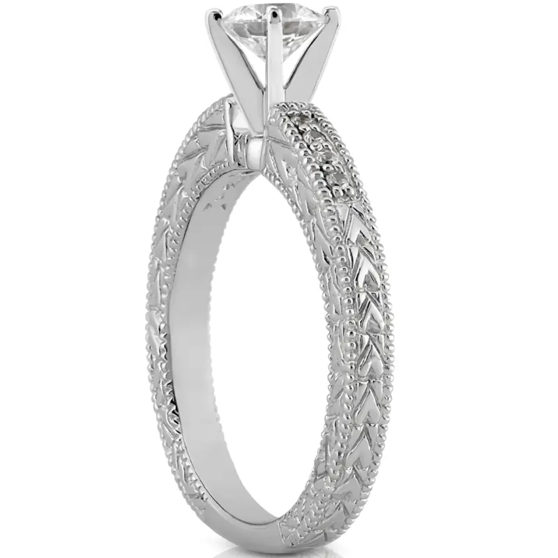14K white gold Pave Set Antique Diamond Bridal Ring (0.06 ct. tw.) - alternate view 5