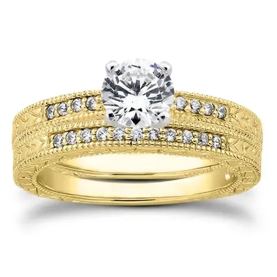 14K white gold Pave Set Antique Diamond Bridal Ring (0.06 ct. tw.) - alternate view 4 thumbnail