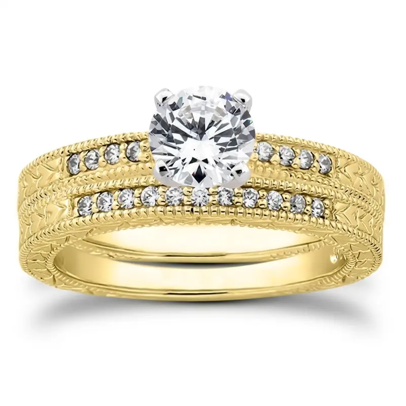 14K white gold Pave Set Antique Diamond Bridal Ring (0.06 ct. tw.) - alternate view 4