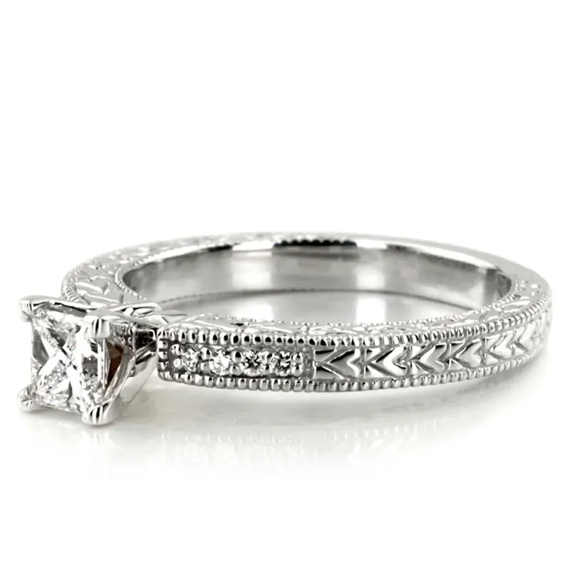 14K white gold Pave Set Antique Diamond Bridal Ring (0.06 ct. tw.) - alternate view 2