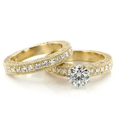 14K white gold Milgrain Edge Round Cut Prong Set Diamond Wedding Ring (1.40 ct. tw.) - alternate view 4 thumbnail