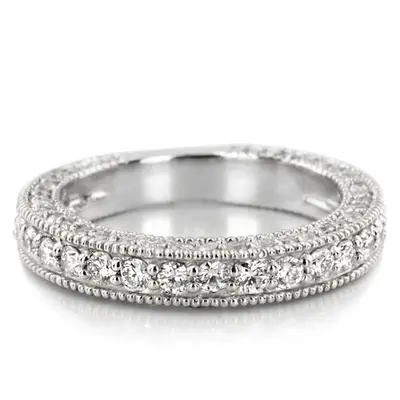 14K white gold Milgrain Edge Round Cut Prong Set Diamond Wedding Ring (1.40 ct. tw.) - alternate view 2 thumbnail