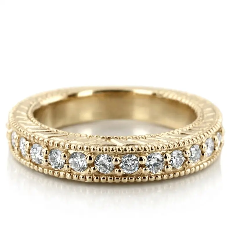 14K white gold Prong Set Milgrain Edge Antique Diamond Bridal Ring (0.55 ct. tw.) - main view