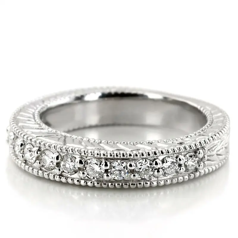 14K white gold Prong Set Milgrain Edge Antique Diamond Bridal Ring (0.55 ct. tw.) - alternate view 2