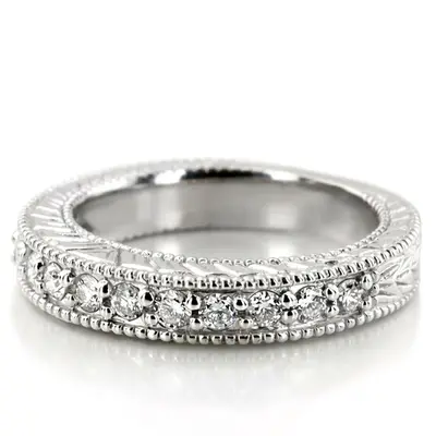 14K white gold Prong Set Milgrain Edge Antique Diamond Bridal Ring (1.10 ct. tw.) - alternate view 5 thumbnail