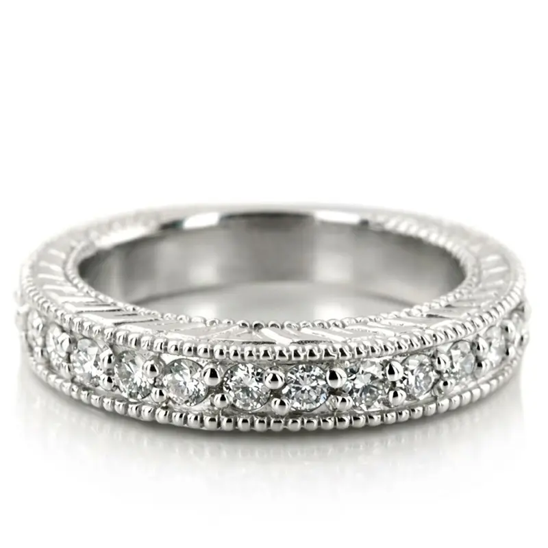 14K white gold Prong Set Milgrain Edge Antique Diamond Bridal Ring (1.10 ct. tw.) - alternate view 6