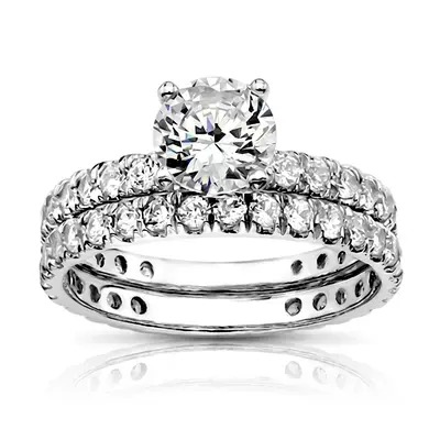 14K white gold Micro Pave Set Woman Diamond Ring (7/8 ct. tw.) - main view thumbnail
