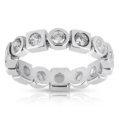 14K white gold Round Cut Bezel Set Diamond Eternity Wedding Band (0.96 ct. tw.) - main view thumbnail