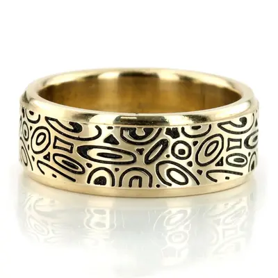 10K yellow gold 8mm. satin Marbling-Pattern-Designer-Wedding-Band - alternate view 2 thumbnail