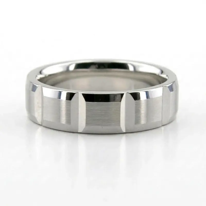 14K white gold 6mm. satin finish diamond-cut-wedding-ring - main view