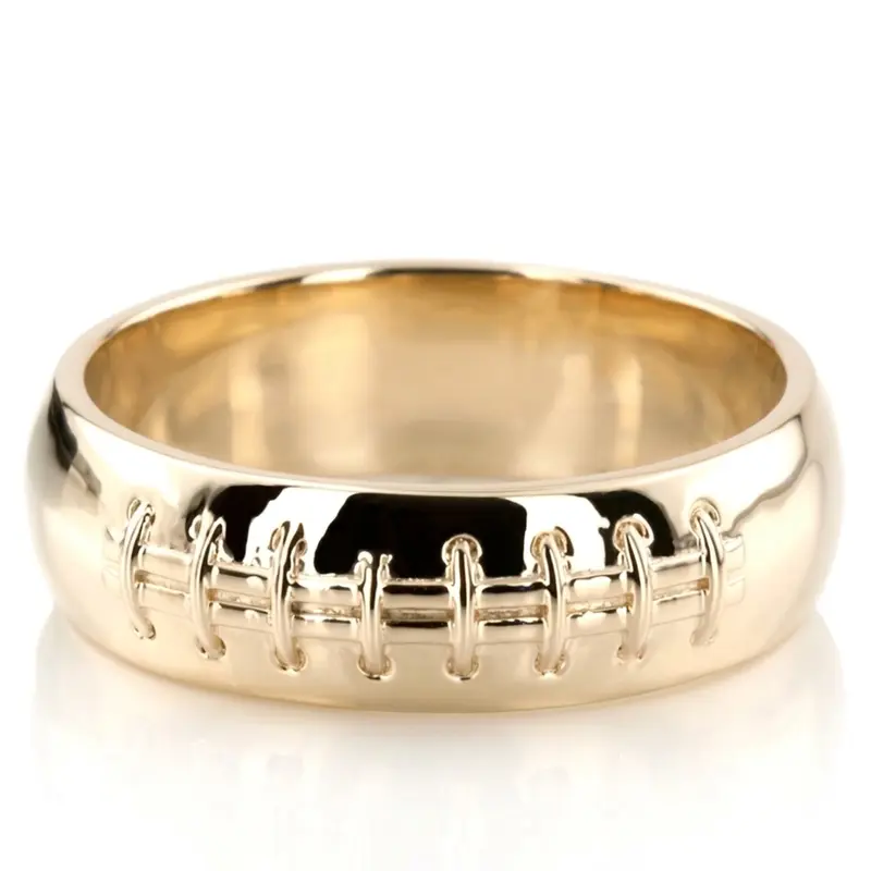 10K yellow gold 7mm. high polish Football-Design-Wedding-Band - main view