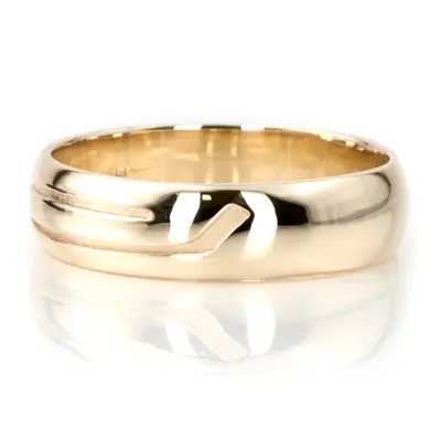 14K yellow gold 7mm. high polish Hockey-Stick-Design-Wedding-Ring - alternate view 3 thumbnail