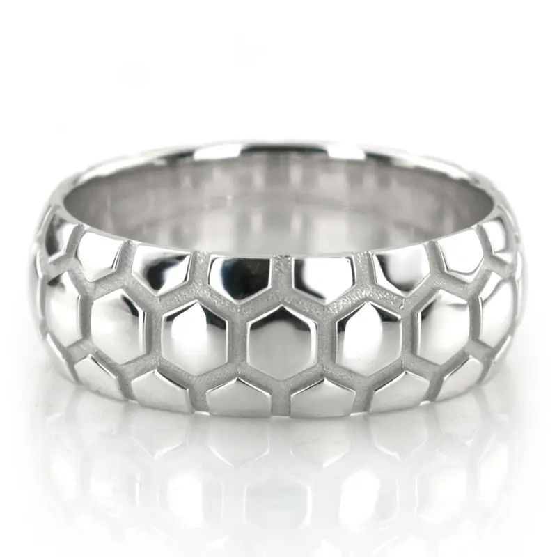 14K white gold 7mm. high polish Soccer-Ball-Design-Wedding-Band - main view