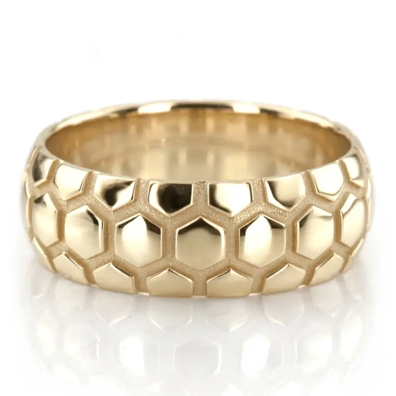 14K yellow gold 7mm. high polish Soccer-Ball-Design-Wedding-Band - alternate view 2