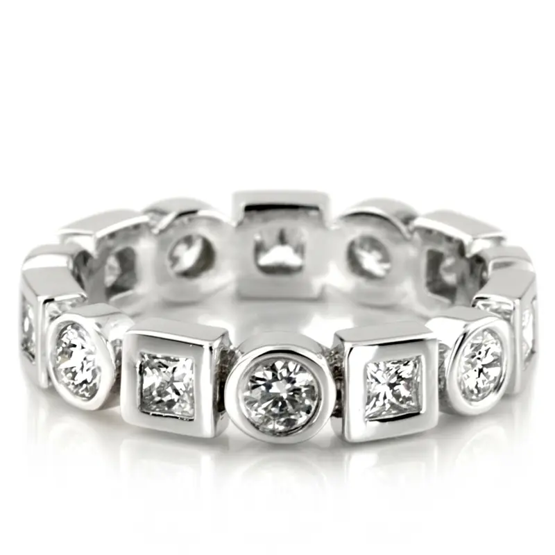 14K white gold 0.96 ct. Multi-Shape Bezel Set Diamond Eternity Wedding Band - main view