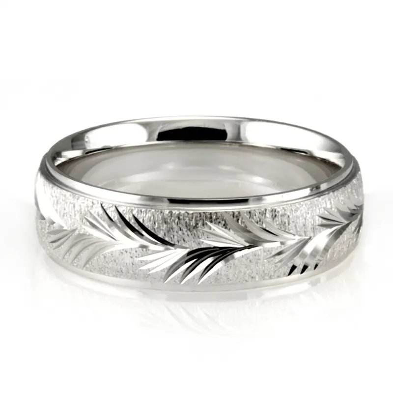10K white gold 6mm. stone finish fancy-carved-diamond-cut-wedding-band - alternate view 5