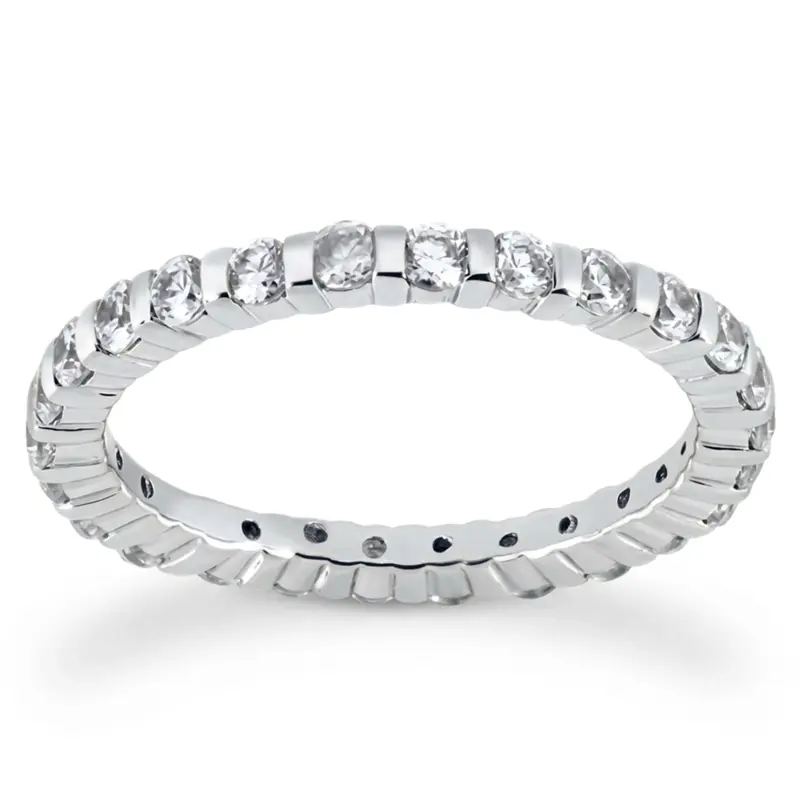 14K white gold 0.92 ct. Round Cut Bar Set Diamond Eternity Wedding Band - main view