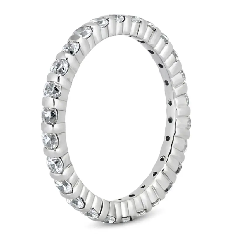 14K white gold 0.92 ct. Round Cut Bar Set Diamond Eternity Wedding Band - alternate view 2