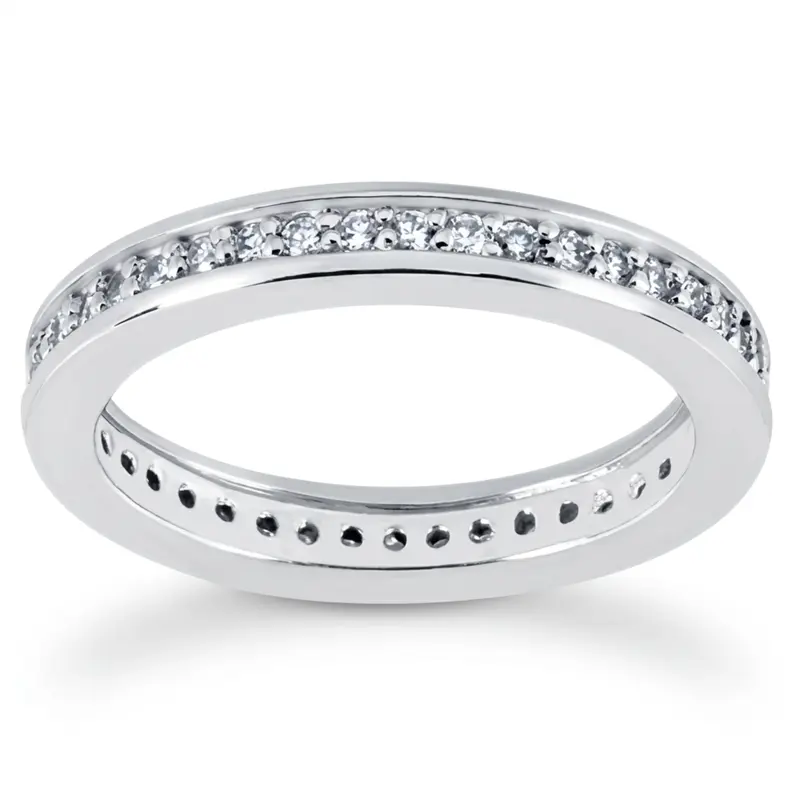 14K white gold 0.38 ct. Round Cut Channel Bead Set Diamond Eternity Wedding Band - main view