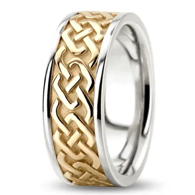 10K white-yellow-white gold 8mm. high polish hand-made-celtic-wedding-band - alternate view 5 thumbnail
