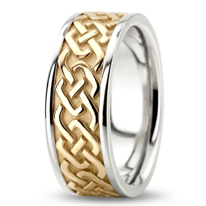 10K white-yellow-white gold 8mm. high polish hand-made-celtic-wedding-band - alternate view 5