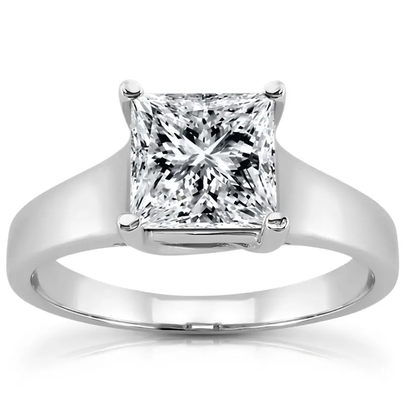 14K white gold Trellis Solitaire Engagement Ring 5 - main view