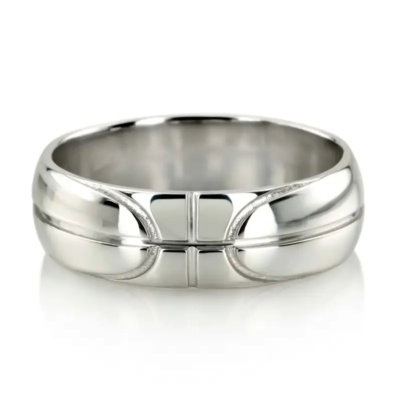 14K white gold 7mm. high polish Basketball-Design-Wedding-Band - main view