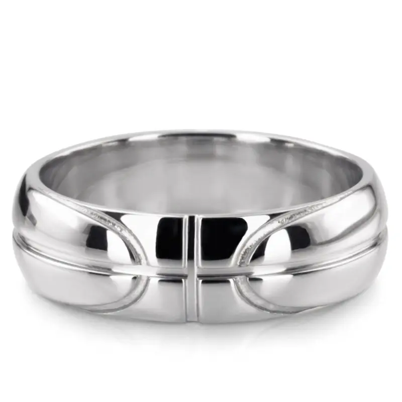 14K white gold 7mm. high polish Basketball-Design-Wedding-Band - alternate view 4