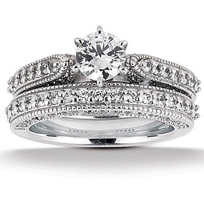 0.92 ct. tw. Round Cut Bead Set Diamond Bridal Ring thumbnail 3