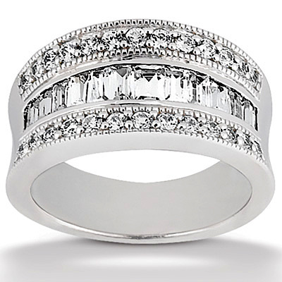 1.30 ct. Multi-shape Bead Set Milgrain Edge Diamond Wedding Band thumbnail 1