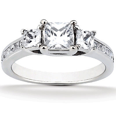 Three Stone Princess Cut Diamond Bridal Ring (90ct. t.w.)