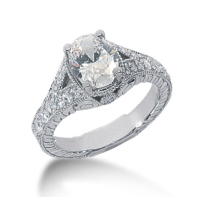 Antique Design Oval Cut Diamond Engagement Ring (0.51 t.c.w.) - view 1